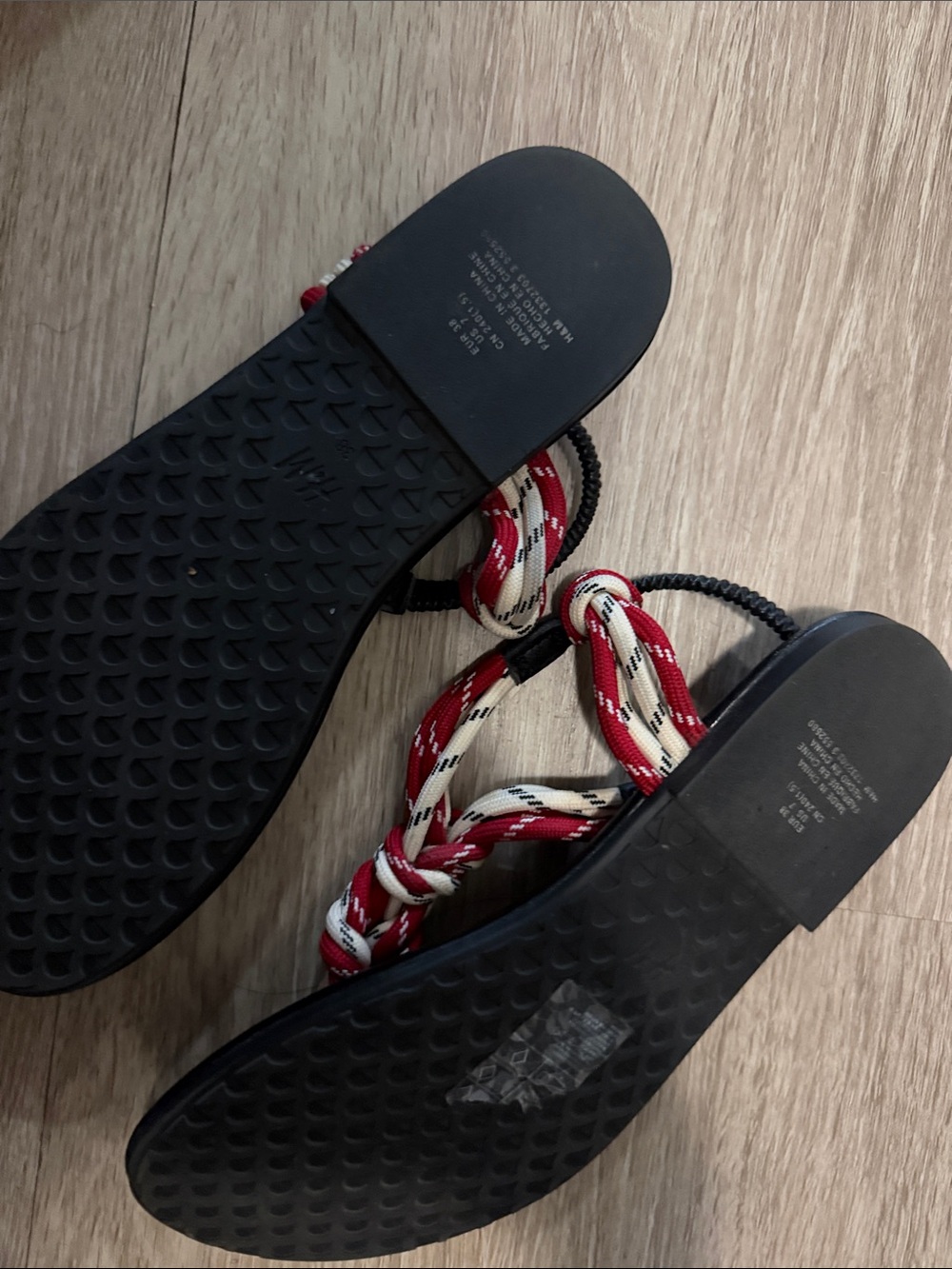 H&M Black Sandals with Red and Cream Braided Straps - Picture 3 of 3